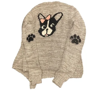 Boston terrier dog Grey Sparkle Girls size 12 Cardigan sweater By Justice - Picture 1 of 7