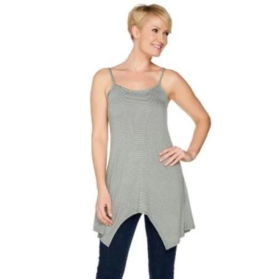 Camisola LOGO Layers de Lori Goldstein XL verde abeto a rayas con dobladillo asimétrico Foto 1 de 3