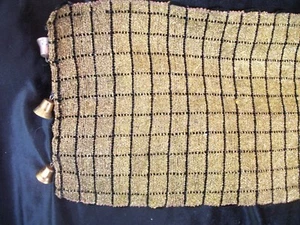 Vintage Table Runner Gold Metallic Black Jingle Bells on ends 25 inch long TR46 - Picture 1 of 8