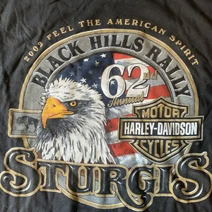 T-shirt vintage Harley Davidson Sturgis HD South Dakota 2XL 2002 T-shirt nera - Foto 1 di 8