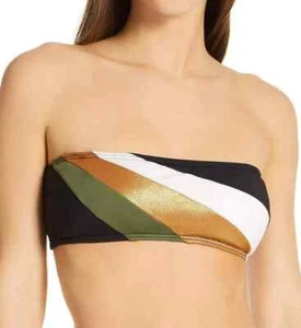 Vince Camuto Women Black Gold Shimmer Blocked Square Neck Swim Bikini Top Size S - Picture 1 of 6