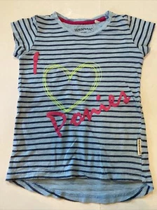 Horseware Ireland Girls Size 5 - 6 Blue Striped I Love Ponies High Low T-shirt - Picture 1 of 12
