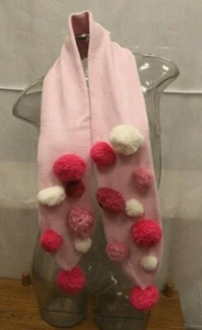 Girl's Knit Scarf Pom Poms 54" x 5" Pink White 100 % Acrylic Soft - Picture 1 of 6