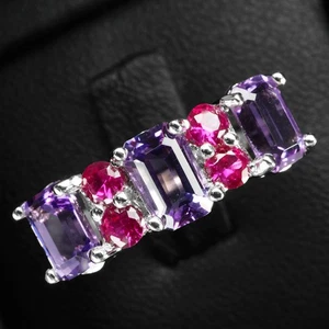 Vibrant Indigo Violet Spinel Baguette 1.70Ct 925 Sterling Silver Handmade Rings - Picture 1 of 10