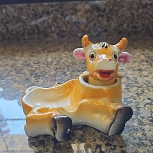 Vintage COOL! 50s Brown Cow Nodder Ashtray Kitsch Japan MCM ~ Mint - Picture 1 of 12