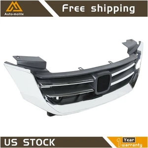 For Honda Accord Sedan 2013-2015 Chrome+Black Front Bumper Upper Grille Plastic - Foto 1 di 8