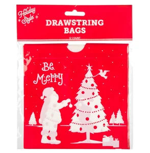 12 ct Drawstring Gift Treat Bag Holiday Style 6" x 6" - Santa Hanging Ornament - Picture 1 of 2