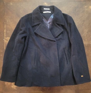 Tommy Hilfiger Coat Mens Large Black Wool Insulated Overcoat Designer Jacket - Picture 1 of 11