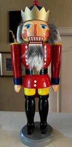 Vintage Erzgebirge DDR Deutscher Nussknacker König 13,5" Echtfell Haar LESEN - Bild 1 von 12