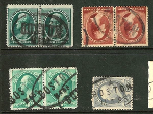 Sc #206 207 210 211 BOSTON Town Cancels Banknote 1-4 Cent 1883 US 32B11 - Picture 1 of 5
