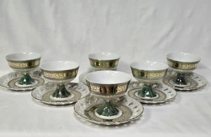 Vtg Set of 6 Wakao Japan Porcelain Pearlescent Pedestal Dessert Cups & Plates - Picture 1 of 16