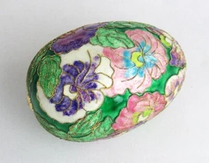 Vintage Cloisonne Enamel Pansy Flower Pansies Easter Holiday Egg Decoration - Picture 1 of 5
