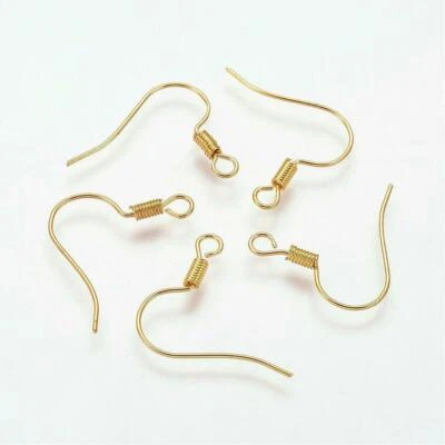 100 x Earring Hook Fish Hooks Wires Gold Plated NICKEL FREE Jewellery Findings  - Image 1 of 2
