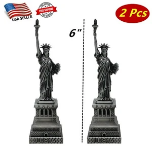 2 Pcs of 6" Silver Statue of Liberty Figurine New York City Souvenir Gift - Picture 1 of 4
