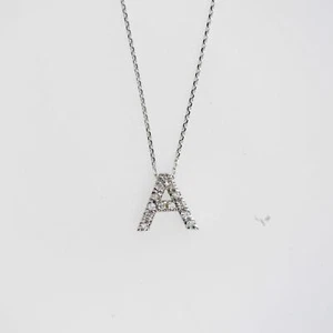 14Kt Gold Initial Letter Genuine Natural Diamond Pendant Necklace - Picture 1 of 12