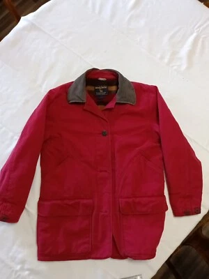 Abrigo para mujer Farm Barn Chore cuello de cuero talla S jardín rojo abotonado Woolrich Foto 1 de 4
