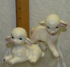 2 Lefton Ceramic Baby Sheep Lamb Figurines H4546 White Pink Vtg Pair Japan Label