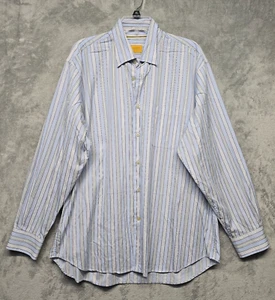 Robert Talbott Carmel Shirt Mens Sz XL Blue White Green Striped Cotton Button Up - Picture 1 of 19