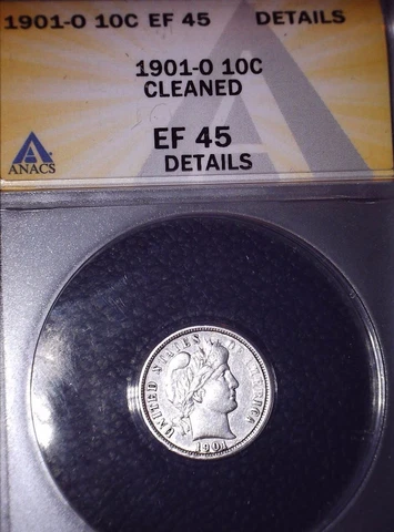1901 O Barber Dime, ANACS EF45 Cover