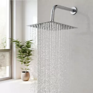 Walling Mounted Square Bathroom Chrome Rain Slim Shower Head +Shower Arm Bar - Picture 1 of 14