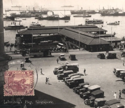 MALAYA FMS TIGER KGV Postal Singapur PIER PPC Foto Real IPOH 1930 CDS MA85 Foto 1 de 4