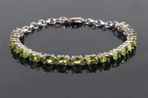 Natural Green Peridot Tennis Bracelet 925 Sterling Silver August Birthstone Gift - Picture 1 of 7