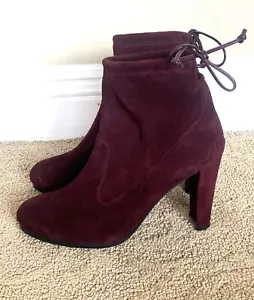 NEW STUART WEITZMAN BURGUNDY SUEDE STRETCH LACE BACK ANKLE BOOTS SIZE: 6 - Picture 1 of 9