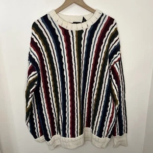 Vintage Structure Sweater Coogi Style Men's XL Striped 100% Cotton Textured Knit - Picture 1 of 6
