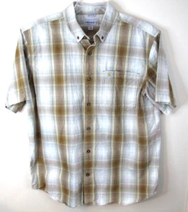 Carhartt Relaxed Fit Short Sleeve Shirt Men's Large Brown Plaid Pocket Cotton - Picture 1 of 6