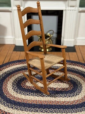 Shaker Ladder Back Rocking Chair W/arms Don Perkins Artisan Dollhouse Miniature - Image 1 of 4