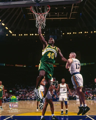 Shawn Kemp Supersonics UnSigned Hardwood Classics Dribble Dunk vs Warriors Photo Cover
