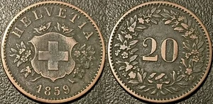 Switzerland - Confederate Helvetica - 20 Rappen 1859 B, Bern Ttb Km#7 - Picture 1 of 1