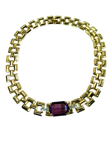 VINTAGE SIGNED PIERRE CARDIN AMETHYST CRYSTAL NECKLACE - Picture 1 of 8