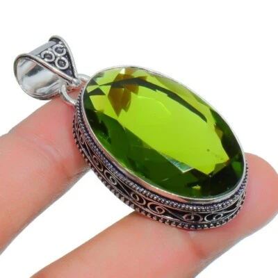 Green Peridot Gemstone Handmade 925 Sterling Silver Jewelry Oval Cut Pendant - Image 1 of 4