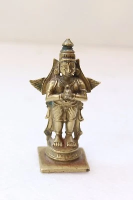 古董纯色黄铜神圣宗教印度教神立式加鲁达雕像 NH3875 — 第 1/4 张图片