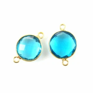 Gemstone Links - Vermeil - Faceted Coin Shape-Blue Topaz Quartz (Sold Per 2 Pcs) - Picture 1 of 2