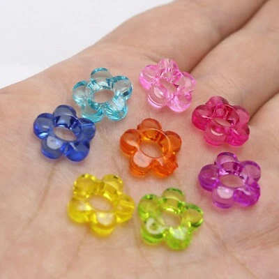 130Pcs Mixed Color Transparent Acrylic 12mm Flat Spacer Flower Frame Beads - Image 1 of 4