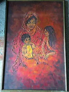 Seltenes Giselle Shaha 60er Relief Ölgemälde orange schwarz MOD Mid Century Modern - Bild 1 von 6