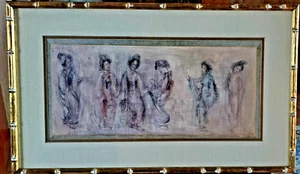 Edna Hibel 6 GEISHAS Signed Limited Edition Color Litho 286/1000 25 x 15 Framed - Picture 1 of 10