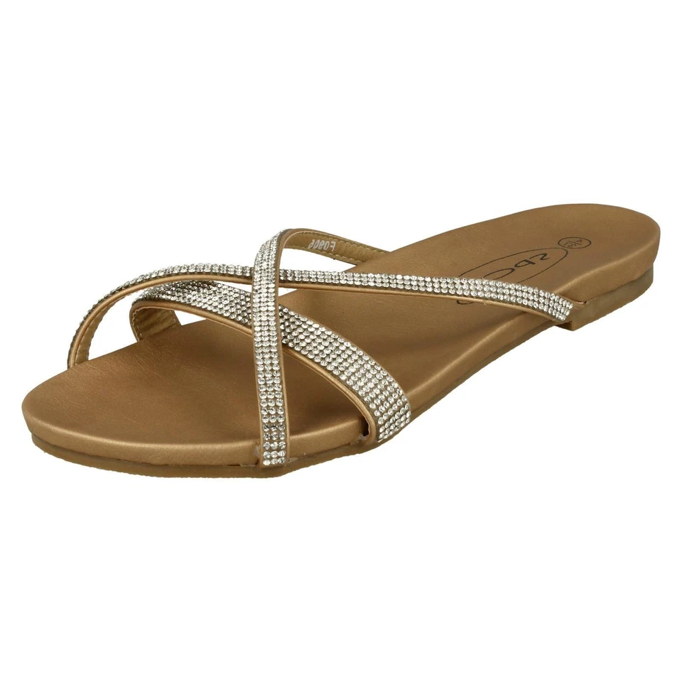 Mujer Spot On F0R905 Diamante Sandalias Planas - Imagen 1 de 1