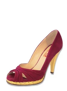 KORS MICHAEL KORS 8 Fuchsia Suede Metallic Gold Plaform Peep Toe Pumps - Picture 1 of 5