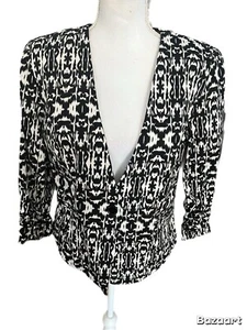 Catos Black N White Print Blazer 1 Button Business Casual Size M Rucked Sleeve - Picture 1 of 4