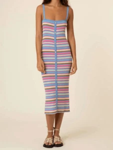 FRNCH Tania S Multicolor Knit Midi Dress Ribbed Button Front Sleeveless Striped - Picture 1 of 10