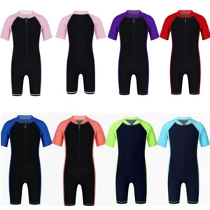 Unisex Kids Jumpsuit Swimwear Rompers Short Sleeves Bodysuit Rash Guard Costume - Picture 1 of 36