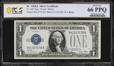 1928 A $1 Silver Certificate Funny Back PCGS 66 PPQ Fr 1601 - Image 1 of 2