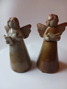 Set Of Pottery Angels Earthy Glaze And Unglazed Finish 6.5 Inches - Picture 1 of 10
