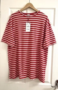 Zara T-Shirt Red White Striped Cotton Short Sleeve Round Neck Medium, Mex 28 - Picture 1 of 10