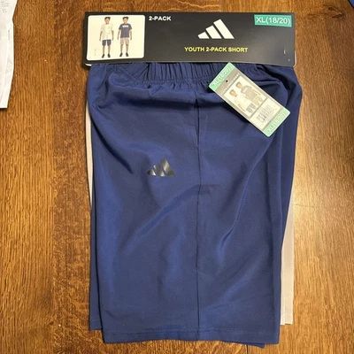 Youth XL (18-20) Adidas Shorts 2-pack NEW Elastic Waist Navy And Tan - Image 1 of 4