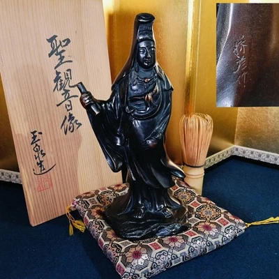 Japanese Bronze Sho Kannon Statue 9.06inch Buddhist Art Figure Signed Gyokusen - Image 1 of 4
