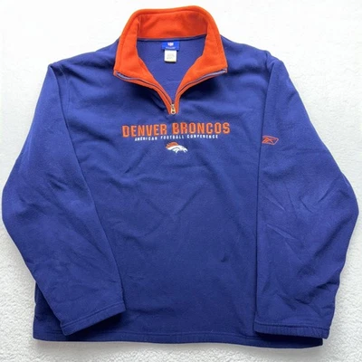 Suéter masculino Denver Broncos XL azul laranja NFL futebol pulôver de lã Reebok - Imagem 1 de 4